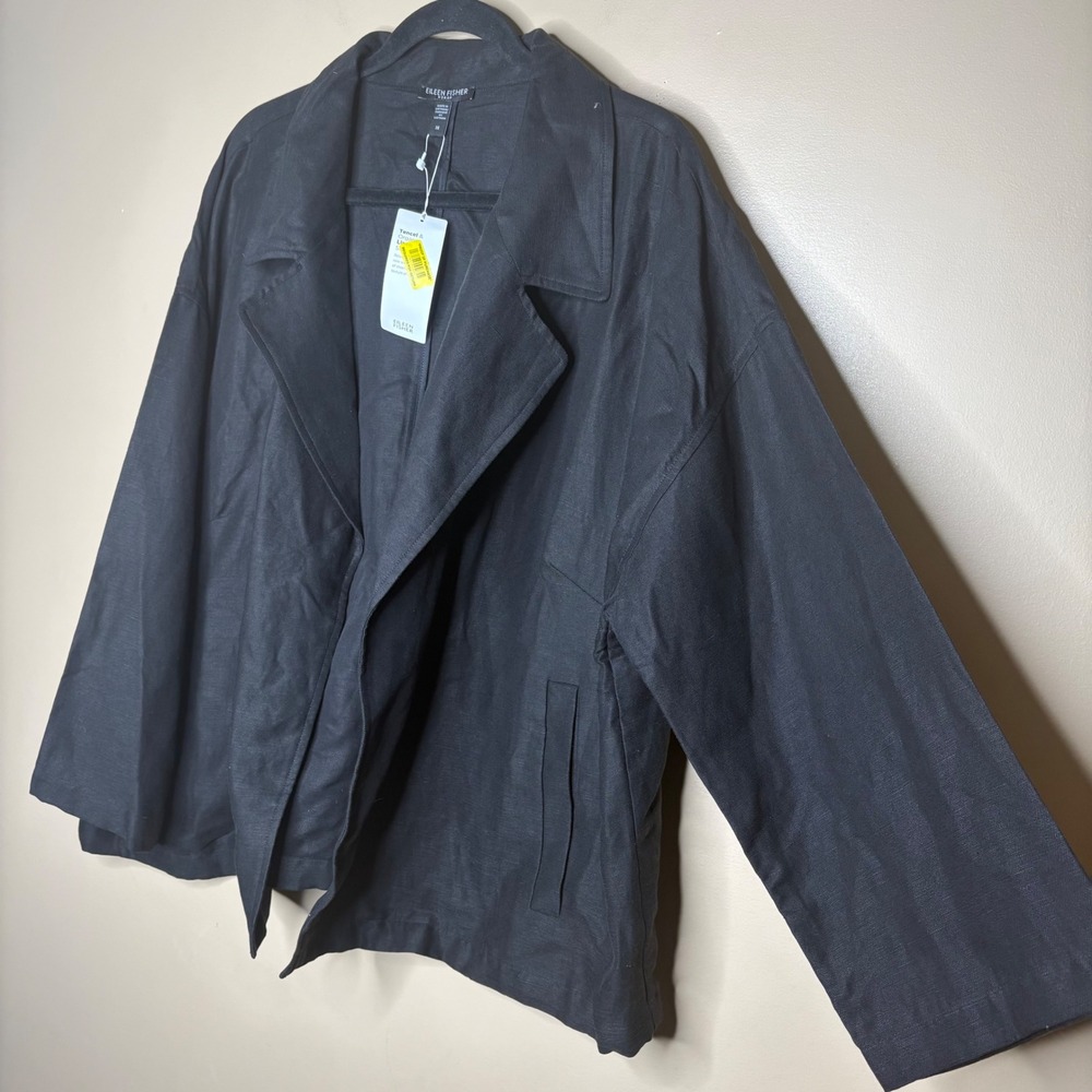 NEW Eileen Fisher Woman 3X Black Tencel Organic Linen Relaxed Jacket  Career